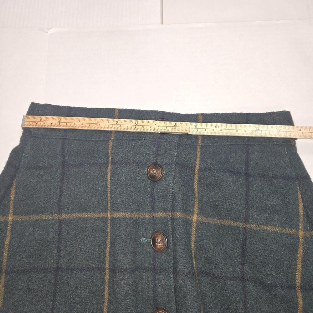 Madewell Size 4 Wool Blend Green Tartan Plaid Button Up Mini Skirt Dark Acadamia - Picture 6 of 11